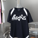 Front view of Louis Vuitton cotton t-shirt with signature branding