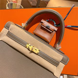Side view of classic structured handbag