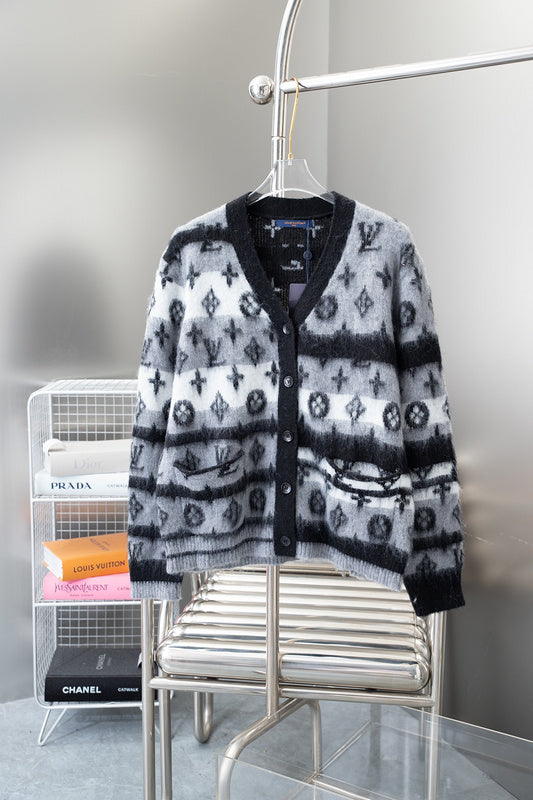 Front view of Louis Vuitton luxury clothing with tailored silhouette