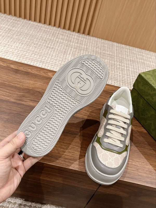 Side profile of Gucci two-tone sneakers minimalist modern build