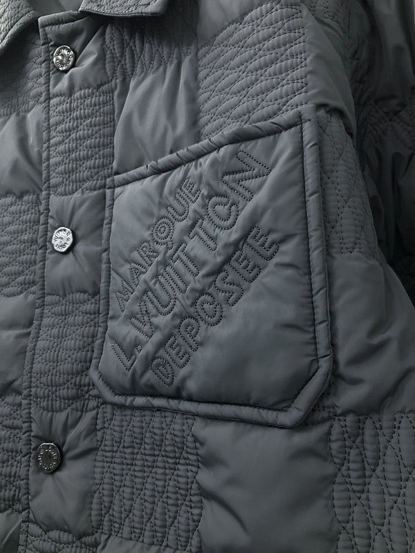 Full styled look of Louis Vuitton luxury clothing with label-forward styling
