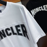 Close-up detail shot of Moncler luxury clothing with contemporary cut