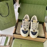 Side profile of Gucci tonal black sneakers bold athletic profile
