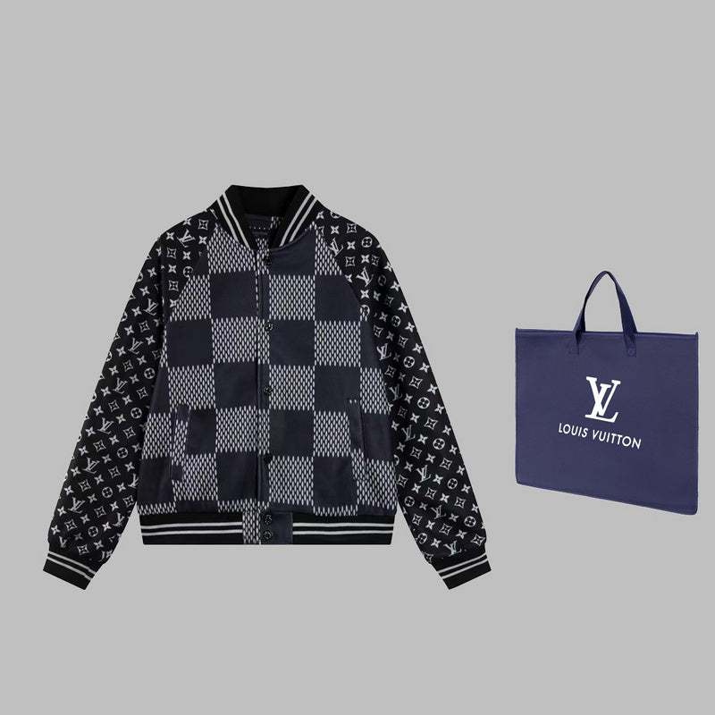 Back view of Louis Vuitton luxury clothing with signature branding