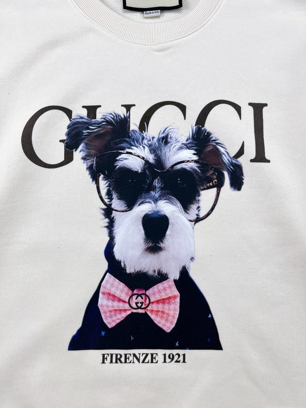 Full styled look of Gucci luxury clothing with signature branding