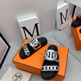 Hermès Grey Classic Ballet Flats - Front View