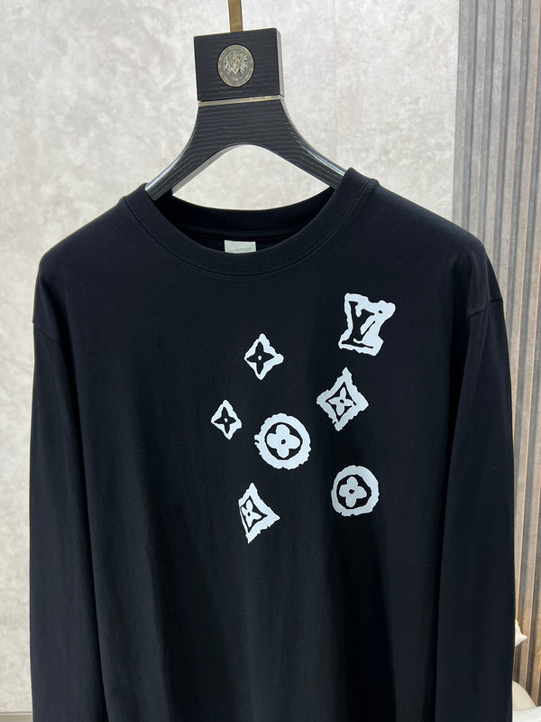 Front view of Louis Vuitton luxury clothing with logo-detail design