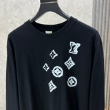 Front view of Louis Vuitton luxury clothing with logo-detail design