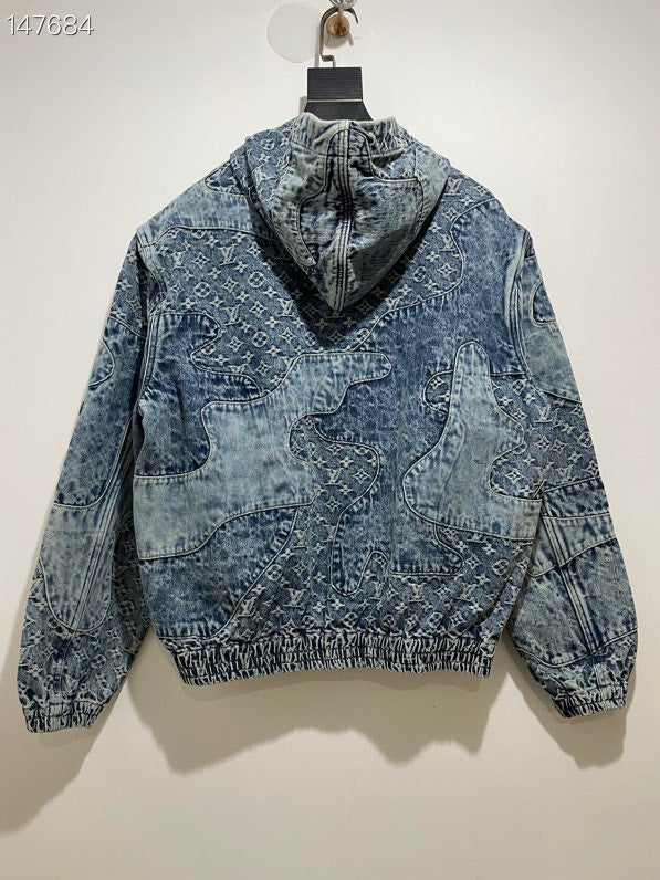 Side profile of Louis Vuitton luxury clothing with signature branding