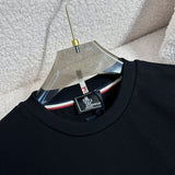 Close-up detail shot of Moncler luxury clothing with monogram-inspired silhouette
