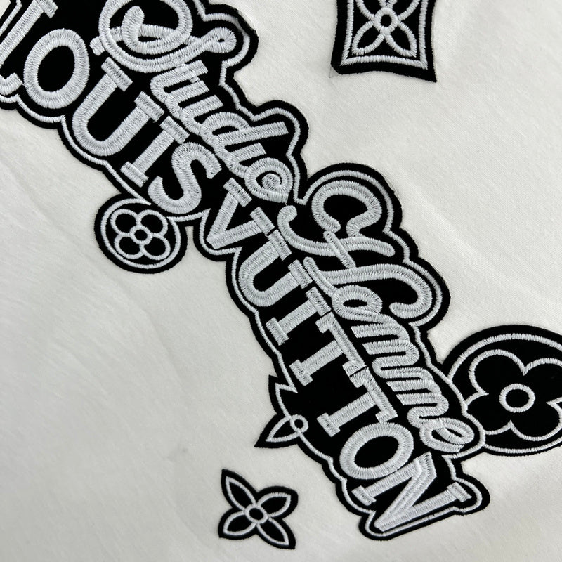 Close-up detail shot of Louis Vuitton cotton t-shirt with relaxed-fit cut