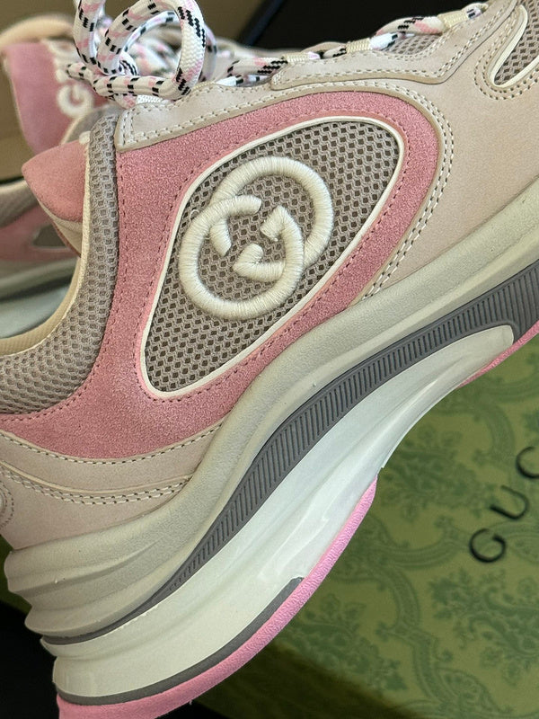 Gucci stone beige luxury sneakers view 4 bold athletic profile