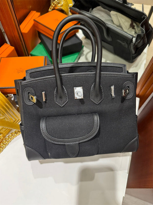 Side view of balanced structured handbag