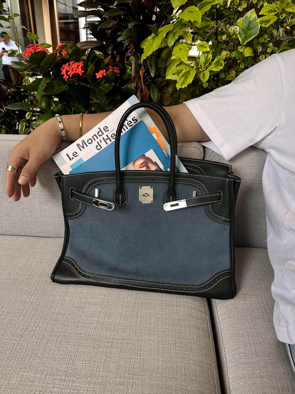 Side view of versatile structured handbag
