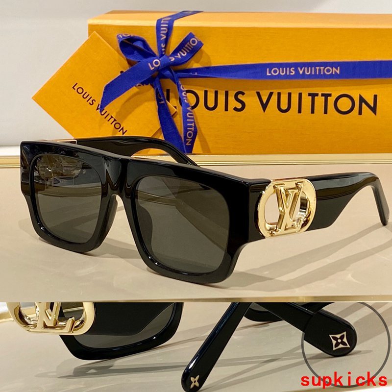 Close-up detail view of Louis Vuitton unisex sunglasses