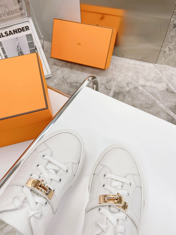 Hermès Grey Platform Heels - Back View