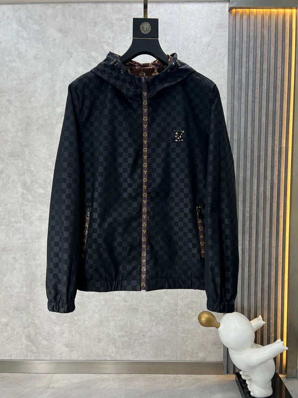 Front view of Louis Vuitton luxury clothing with label-forward styling