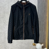Front view of Louis Vuitton luxury clothing with label-forward styling