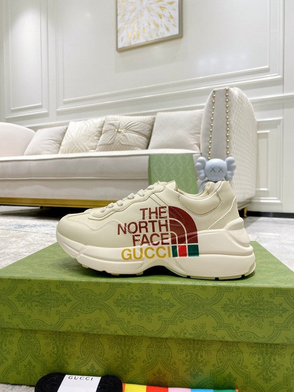 Gucci Streetwear sneakers in neutral cream signature lace-up style front view