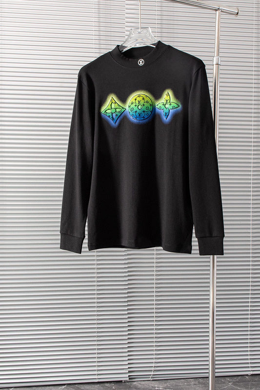 Back view of Louis Vuitton luxury clothing with label-forward styling