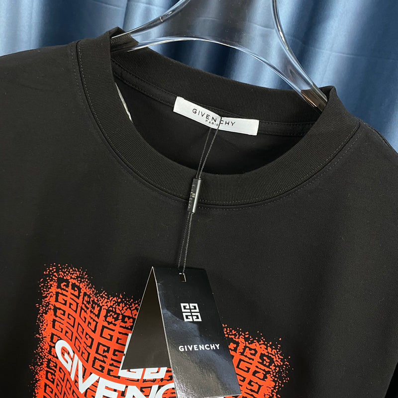 Close-up detail shot of Givenchy luxury clothing with monogram-inspired silhouette