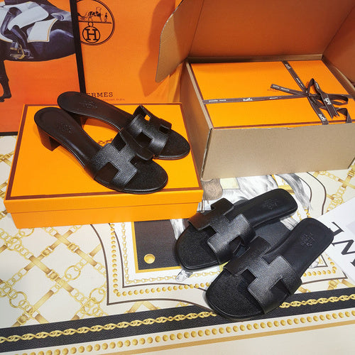 Hermès Black Slide Sandals - Back View