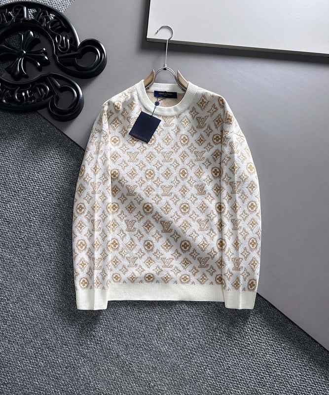 Front view of Louis Vuitton luxury clothing with logo-detail design