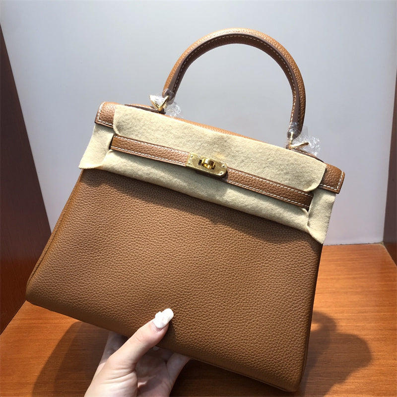 Side view of classic structured handbag