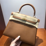 Side view of classic structured handbag