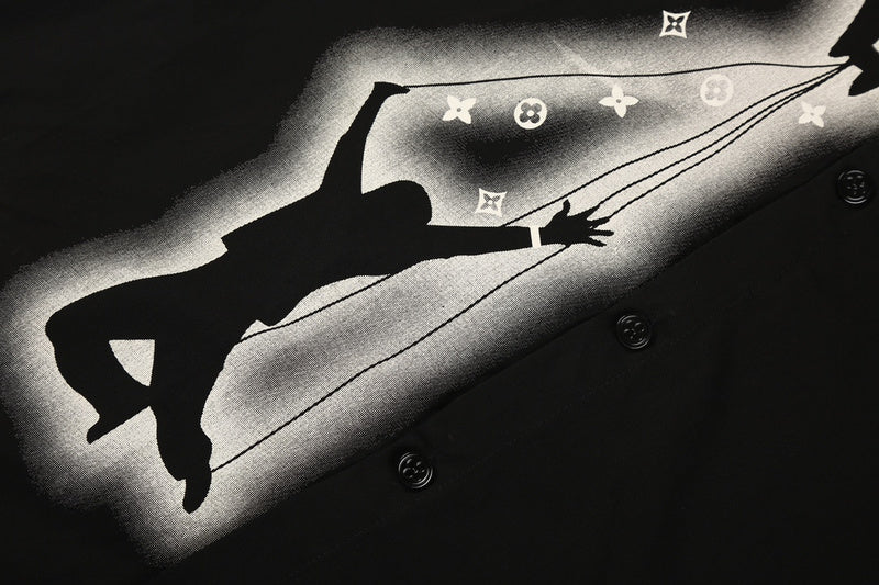 Side profile of Louis Vuitton luxury clothing with monogram-inspired silhouette