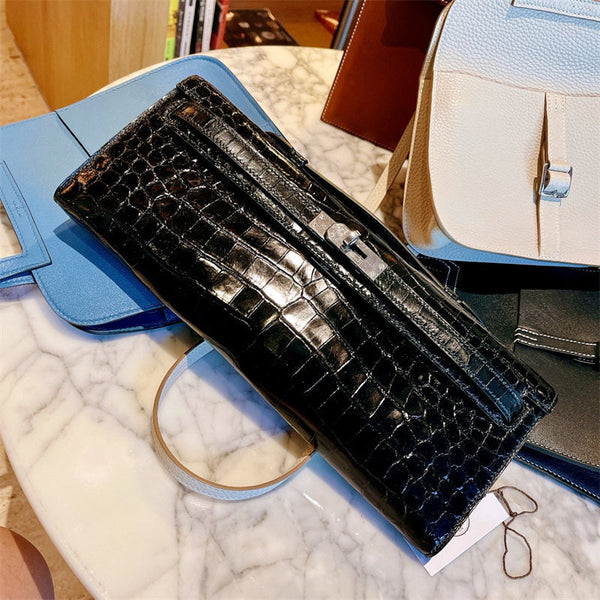 Side view of balanced structured handbag