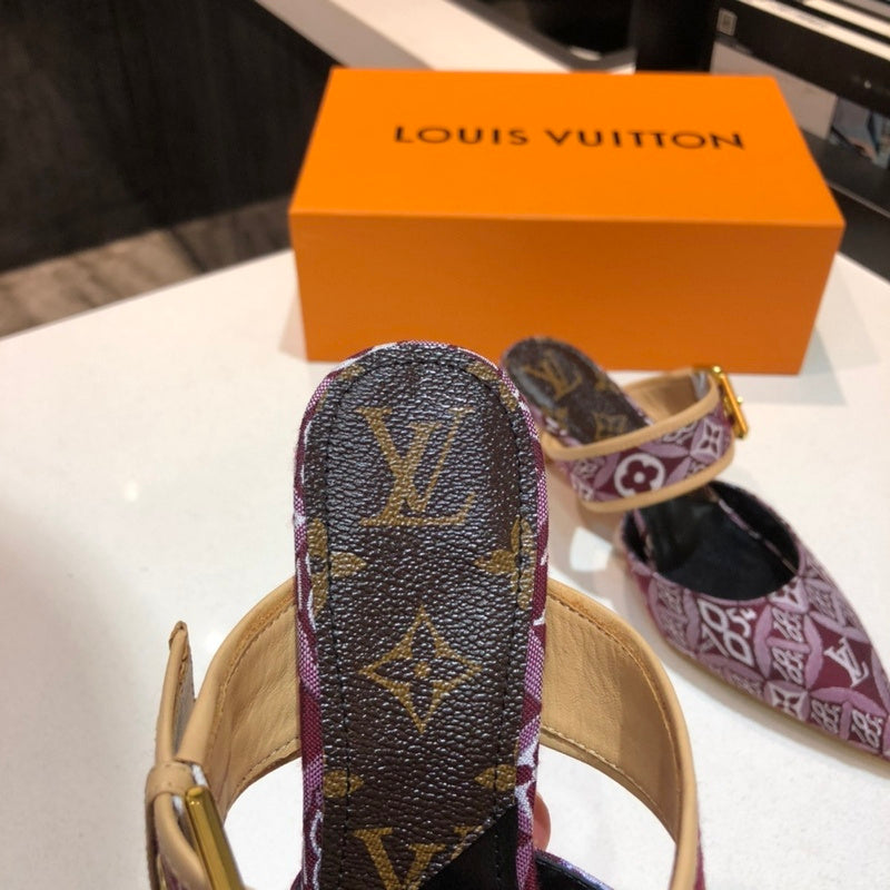 Louis Vuitton Burgundy Ankle Strap Heels - Heel Detail View