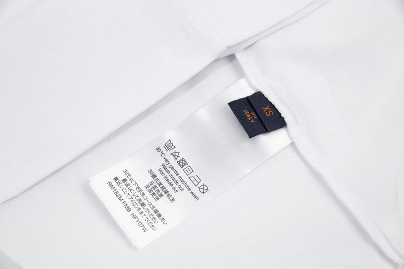 Close-up detail shot of Louis Vuitton cotton t-shirt with contemporary cut