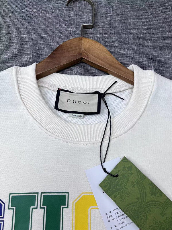Back view of Gucci luxury clothing with signature branding