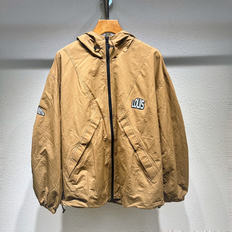 Front view of Louis Vuitton luxury clothing with label-forward styling