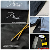 Close-up detail shot of Rhude luxury clothing with logo-detail design