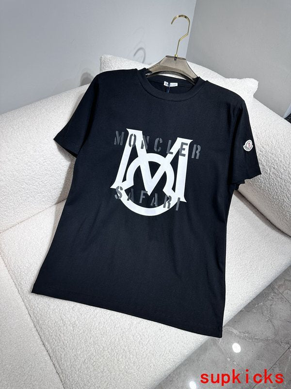 Front view of Moncler luxury clothing with monogram-inspired silhouette