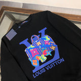 Close-up detail shot of Louis Vuitton luxury clothing with signature branding