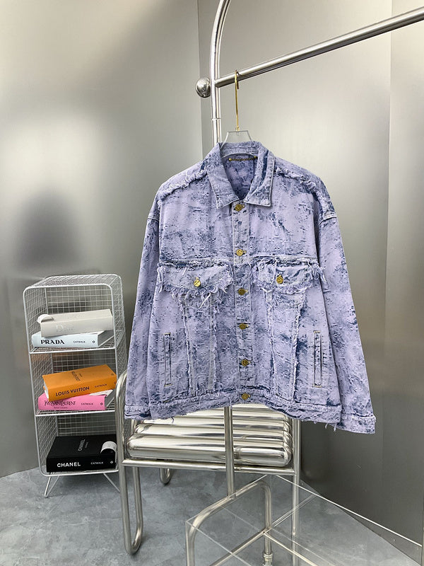 Back view of Louis Vuitton luxury clothing with signature branding
