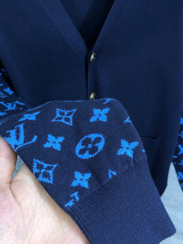Back view of Louis Vuitton luxury clothing with signature branding