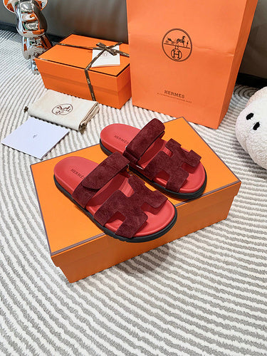 Hermès Burgundy Platform Sandals - Full Silhouette View