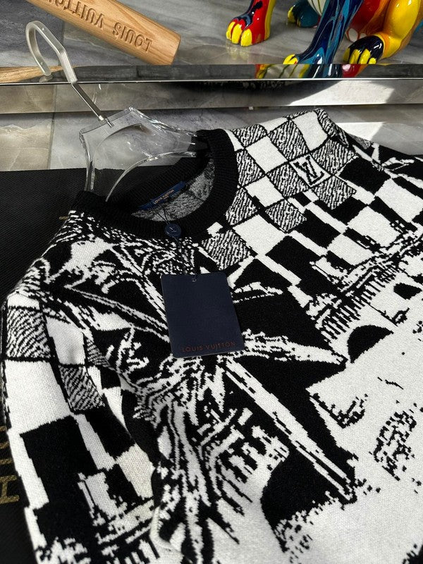 Side profile of Louis Vuitton luxury clothing with runway-inspired design