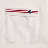 Front view of Gucci luxury clothing with signature branding