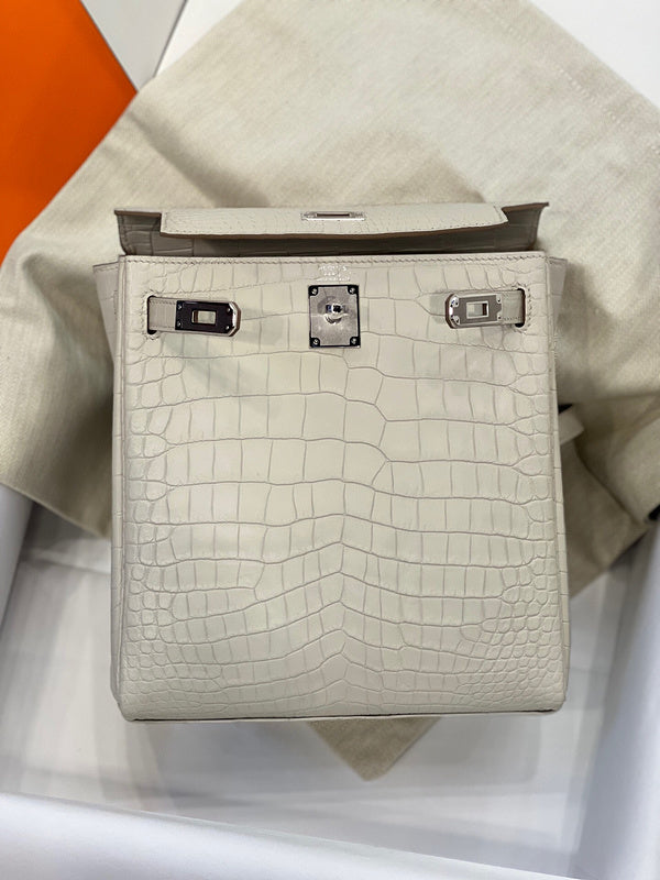 Side view of minimalist structured handbag