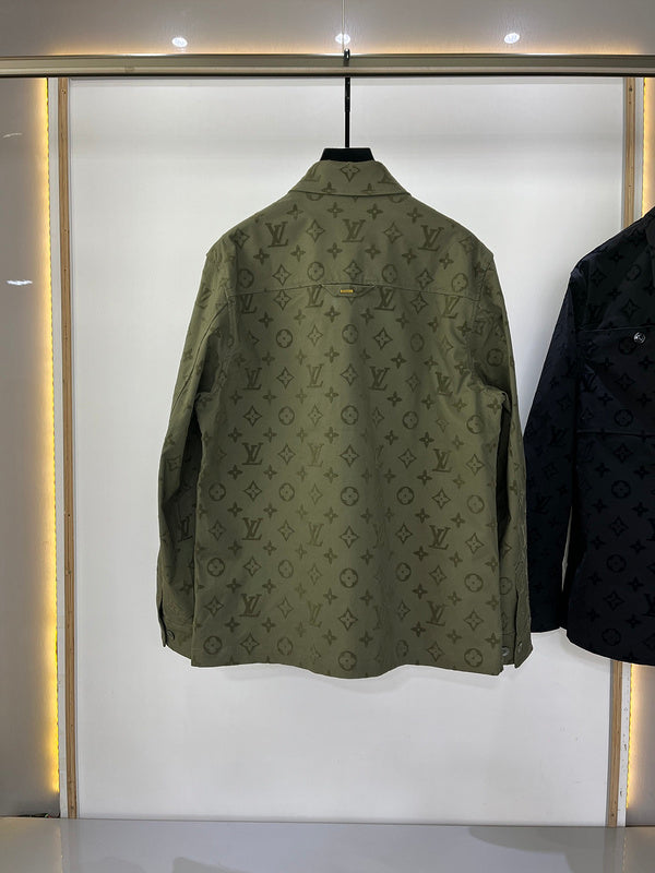 Close-up detail shot of Louis Vuitton luxury clothing with runway-inspired design