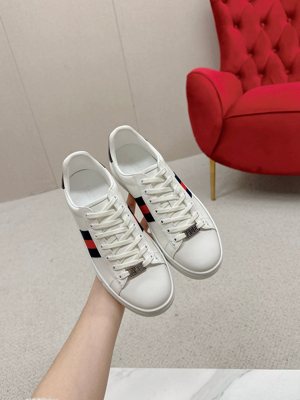 Side profile of Gucci clean off-white sneakers premium leather build