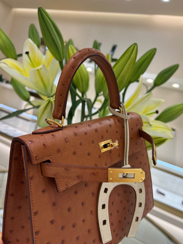 Side view of classic structured handbag