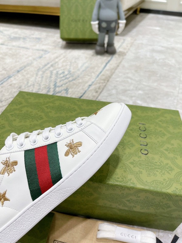 Side profile of Gucci clean off-white sneakers bold athletic profile