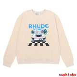 Full styled look of Rhude luxury clothing with everyday silhouette