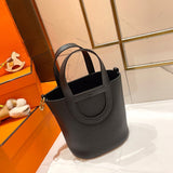 Side view of classic structured handbag